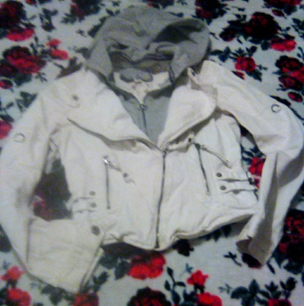 GUESS White DENIM Hooded MOTORCYCLE Coat/Jacket